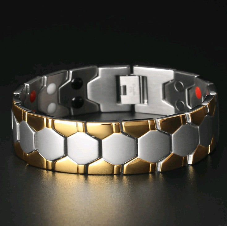 Pulsera magnética extraíble para hombre, pulsera de acero inoxidable, pulsera de energía hexagonal 