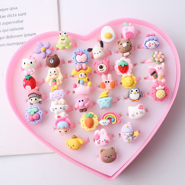Versión de joyería para niños, linda niña, fruta, personaje de dibujos animados, anillo mixto, venta directa de fábrica de Yiwu 