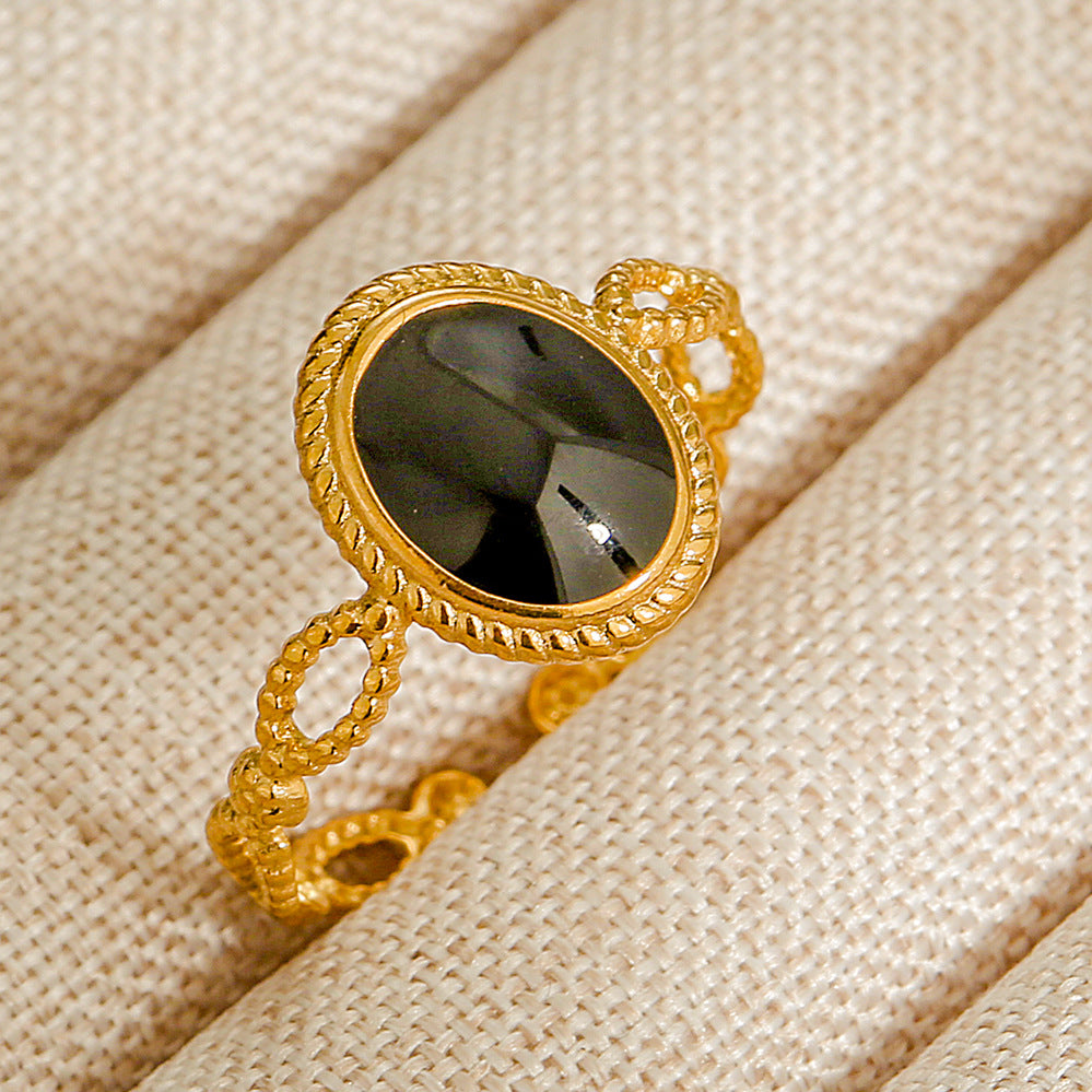 Wholesale Jewelry Geometric 304 Stainless Steel Natural Stone Open Ring (Minimum purchase 10 pcs)