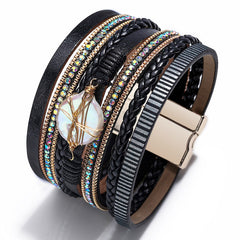 Pulsera de perlas barrocas de concha natural tejida multicapa, pulsera bohemia para mujer 