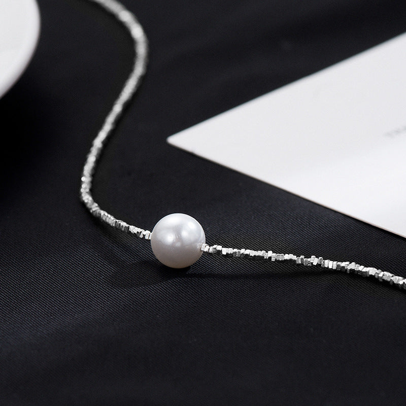 Collar de perlas de plata S925, cadena para el cuello con cuentas, cadena para clavícula 