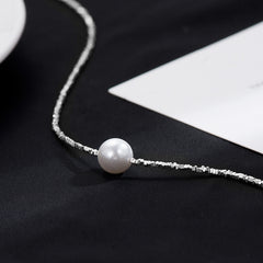 Collar de perlas de plata S925, cadena para el cuello con cuentas, cadena para clavícula 