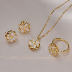 Wholesale Jewelry Sweet IG Style Rabbit Flower Snowflake Titanium Steel Zircon Inlay Rings Earrings Necklace