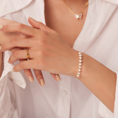 Pulsera de acero inoxidable con perla de agua dulce natural, joyería, chapada en PVD, cadena de oro de 18 quilates.