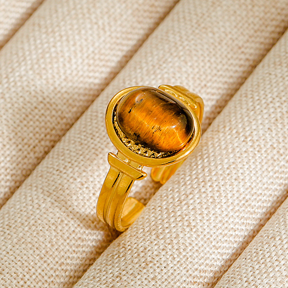 Wholesale Jewelry Geometric 304 Stainless Steel Natural Stone Open Ring (Minimum purchase 10 pcs)