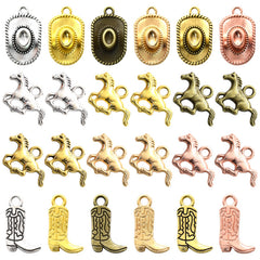 Accesorios de aleación para hacer tú mismo: colgantes de zapatos, sombreros y caballos de mezclilla estilo western 