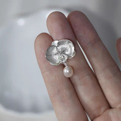Pendientes de plata S925 con incrustaciones de perlas Phalaenopsis y aguja 