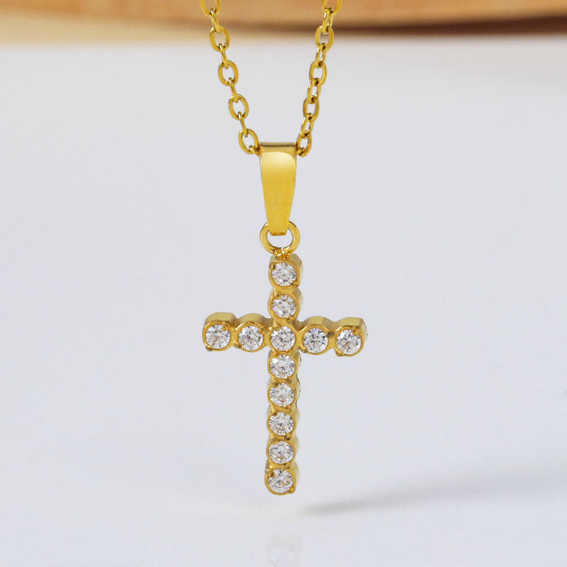 Collar de acero de titanio con cruz de circón y cadena de clavícula de acero inoxidable