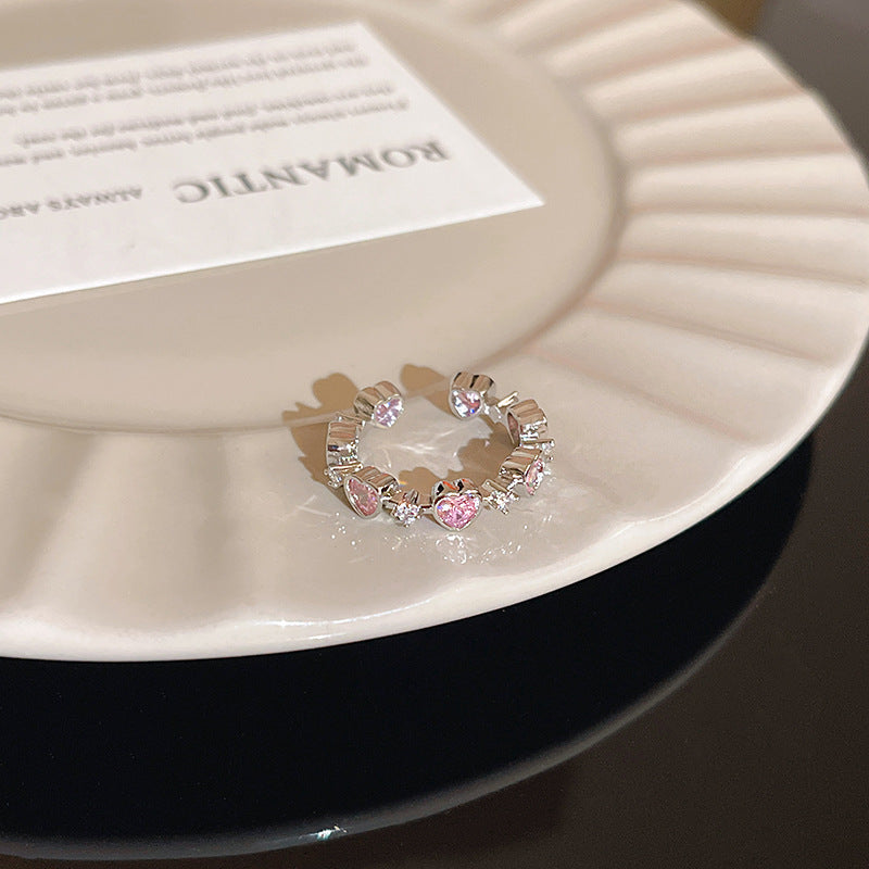 Anillo microengastado, anillo ajustable para dedo índice con apertura de circonitas para mujer