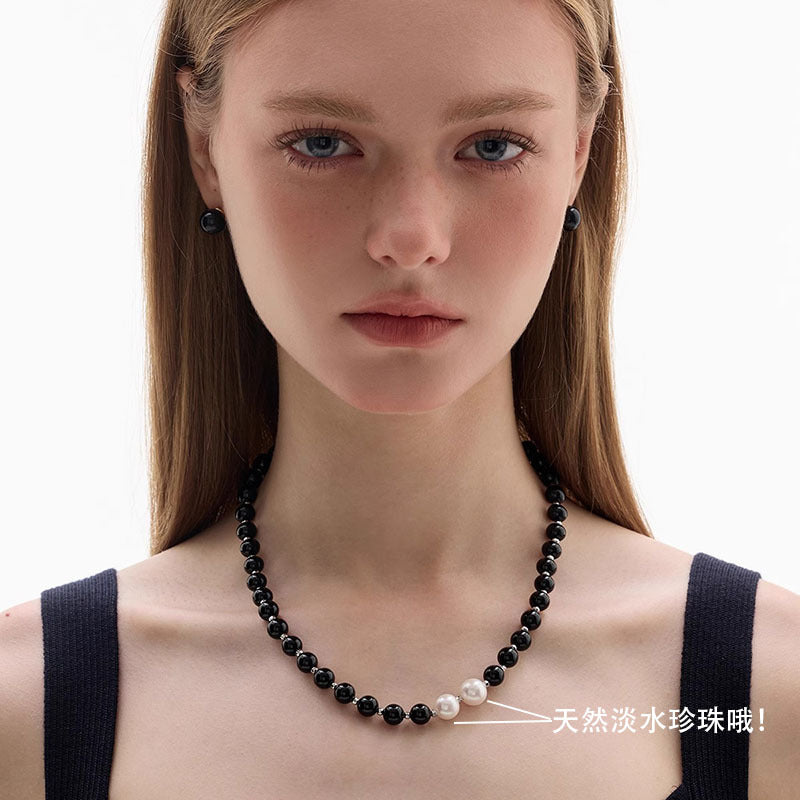 Collar de perlas, piedra de ojo de tigre, collar de bolas de oro pequeñas, cadena de piedra natural 