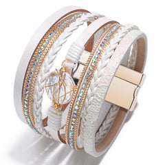 Pulsera de perlas barrocas de concha natural tejida multicapa, pulsera bohemia para mujer 