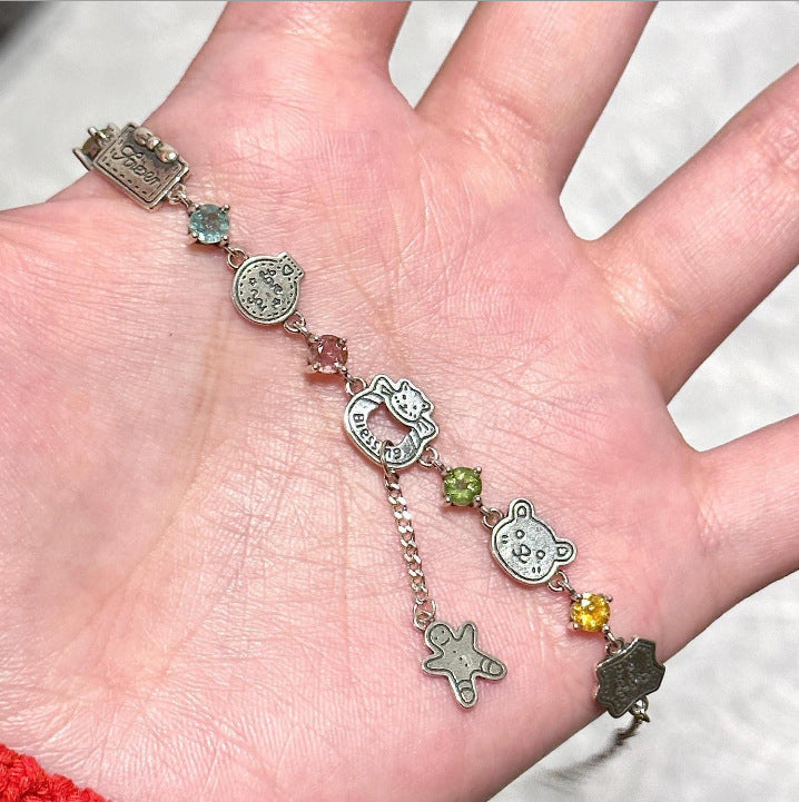 Colored Zircon Gingerbread Man Bear Bracelet Christmas Bracelet