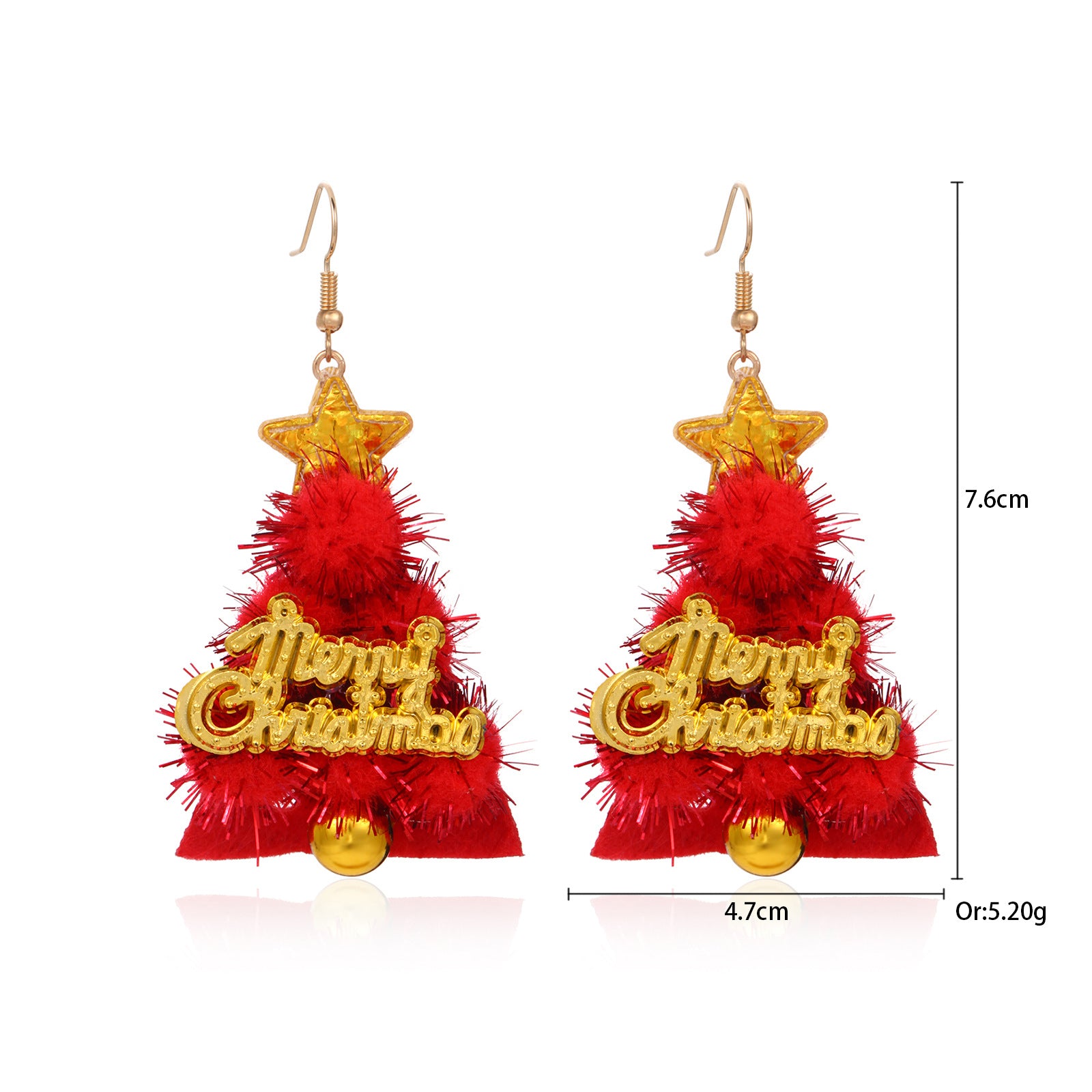 3 pares por modelo Lindos pendientes colgantes de aleación de zinc con forma de campana y corona de árbol de Navidad 