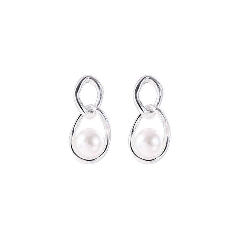 Pendientes de botón con forma de perla natural ovalada irregular con mini incrustaciones (2 pares) 
