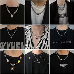 Collar de cadena cubana para hombre con circonitas cruzadas de acero y titanio 