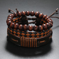 Pulsera de cuero con cuentas, pulsera tejida de cuero multicapa 