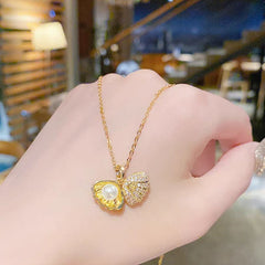 Collar de perlas de concha con microincrustaciones de circonitas, cadena corta para clavícula de mujer, 2 piezas 