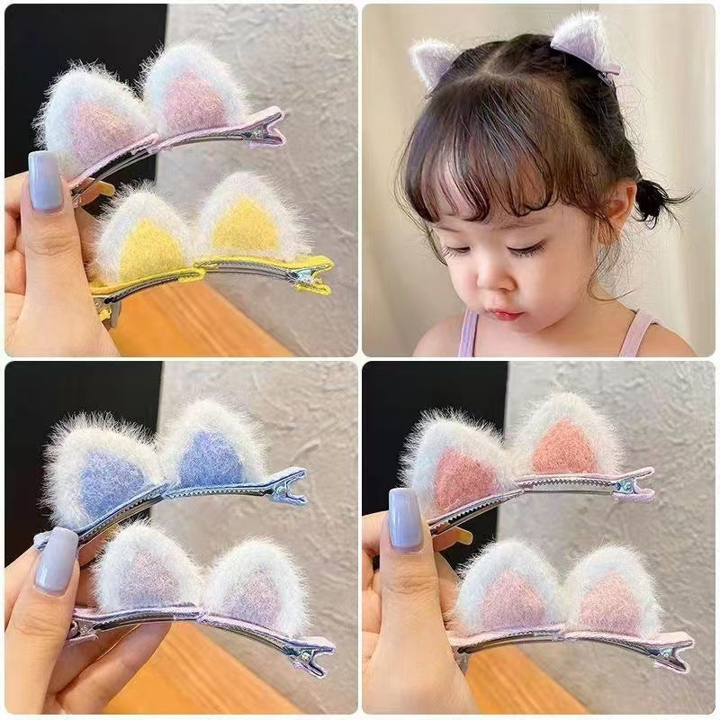 Horquilla de gato de peluche con orejas de gata, pequeña pinza para el pelo, tocado para niños, bonita horquilla de celebridad de Internet, pinza superior con forma de pico de pato. 