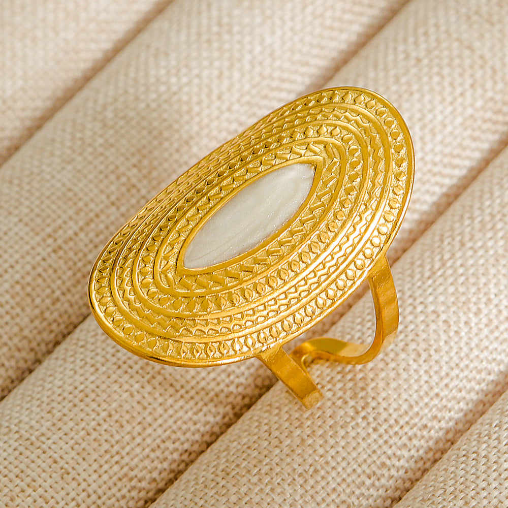 Wholesale Jewelry Geometric 304 Stainless Steel Natural Stone Open Ring (Minimum purchase 10 pcs)