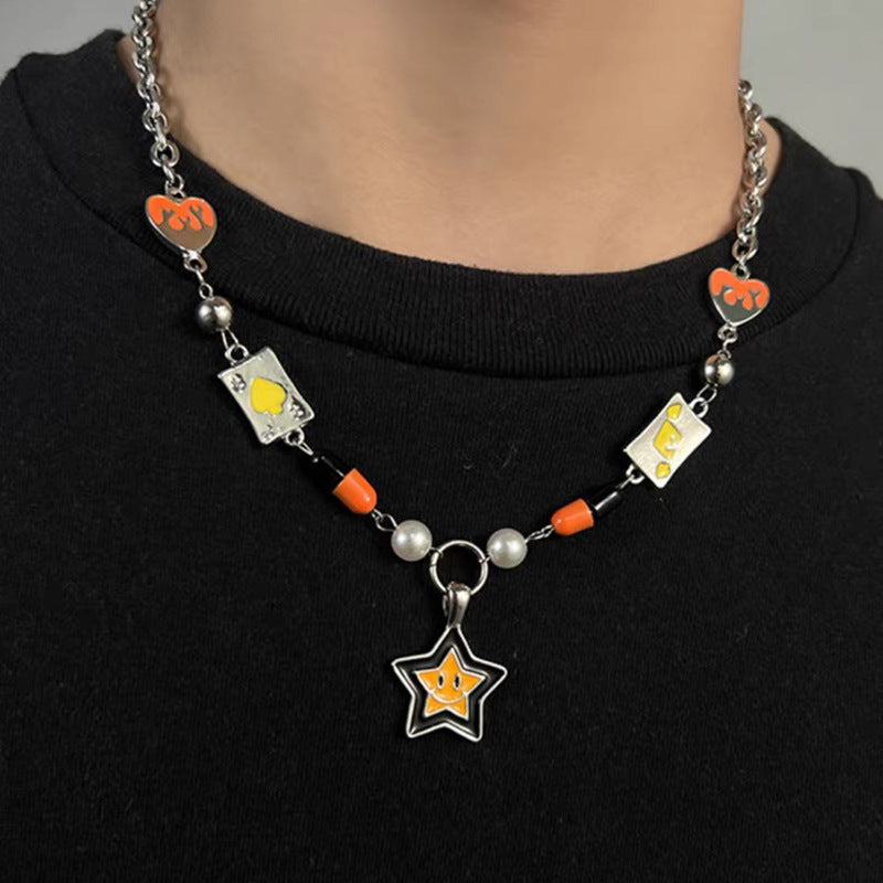 Collar de cadena cubana para hombre con circonitas cruzadas de acero y titanio 