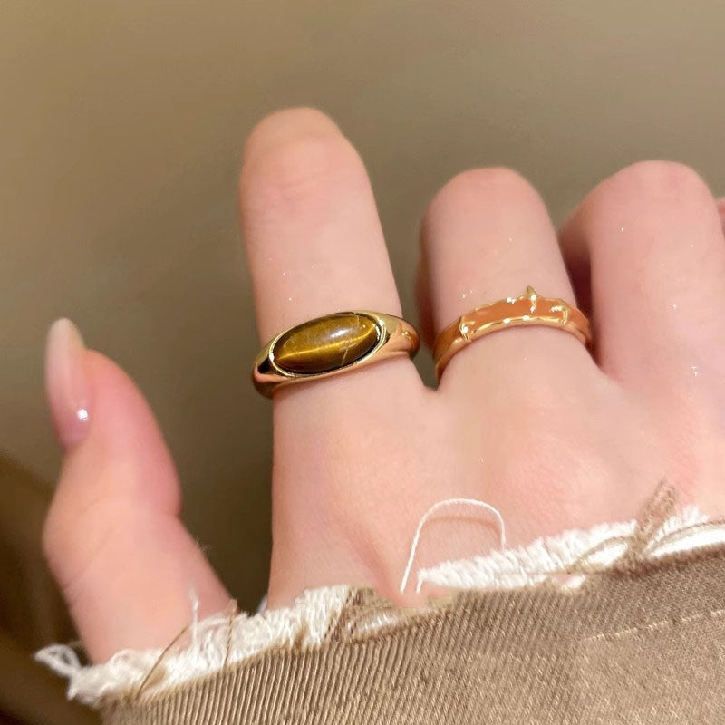 Anillo Maillard vintage de oro con girasol y ojo de tigre 