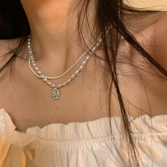 Natural pearl zircon stacked necklace collarbone chain