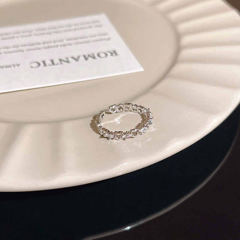 Anillo microengastado, anillo ajustable para dedo índice con apertura de circonitas para mujer