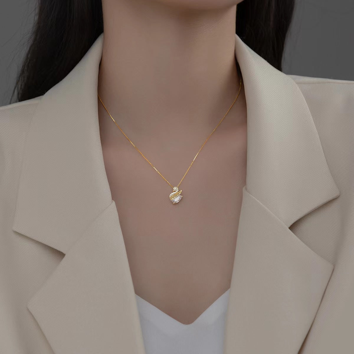 Wholesale Jewelry Sweet Simple Style Star Heart Shape Bow Knot Titanium Steel Zircon Plating Inlay Pendant Necklace