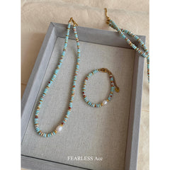 Collar de perlas de piedra con cuentas de color natural para mujer 