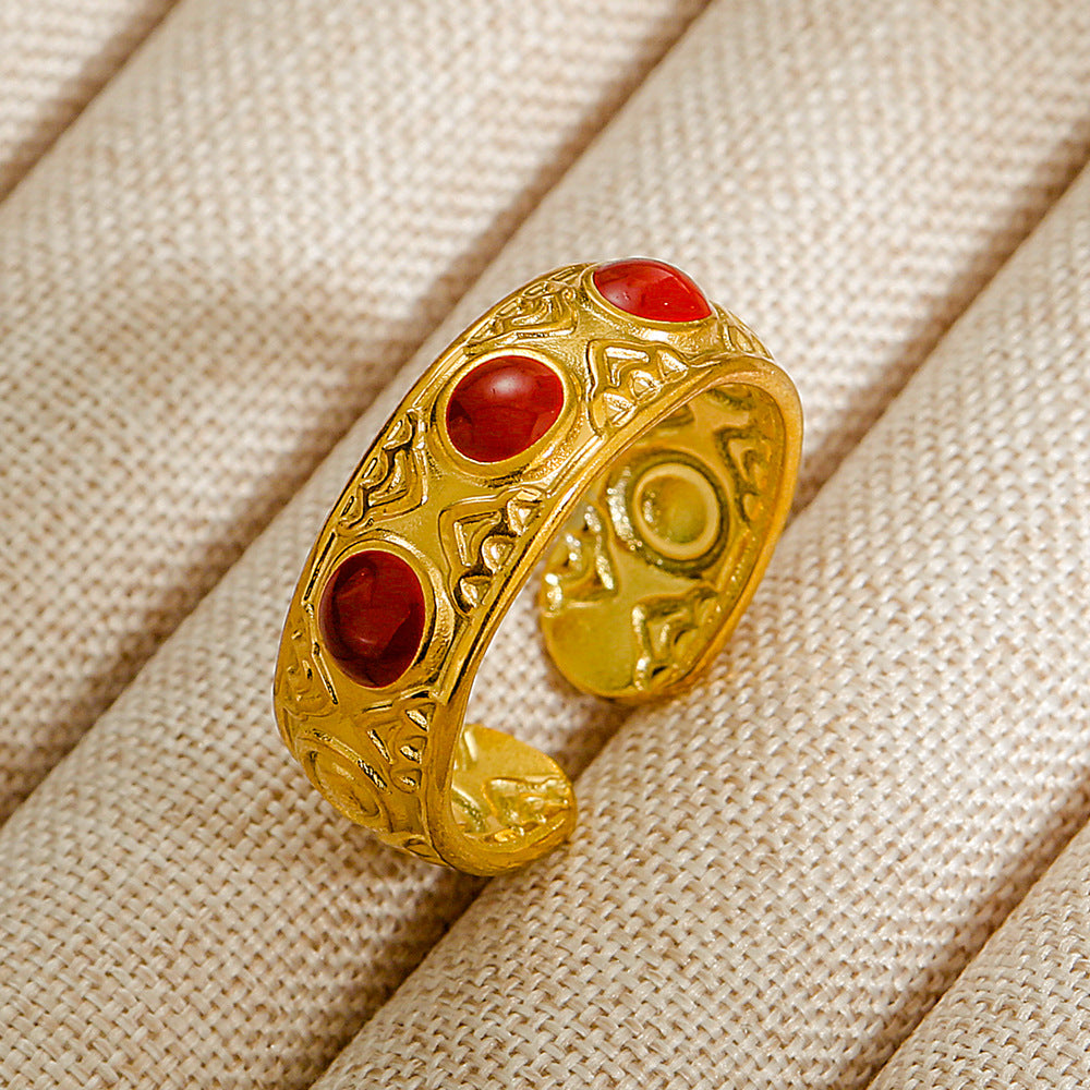 Wholesale Jewelry Geometric 304 Stainless Steel Natural Stone Open Ring (Minimum purchase 10 pcs)