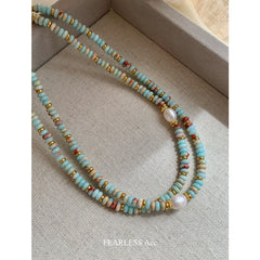 Collar de perlas de piedra con cuentas de color natural para mujer 
