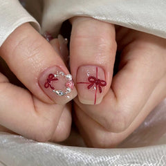 Burgundy Bow Christmas New Year Wear Nail Nail Ornament (Minimum purchase 50 pcs)