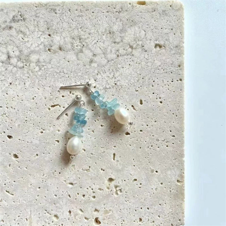 Collar de perlas de piedra natural azul para mujer con cadena de clavícula con cuentas 