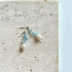 Collar de perlas de piedra natural azul para mujer con cadena de clavícula con cuentas 