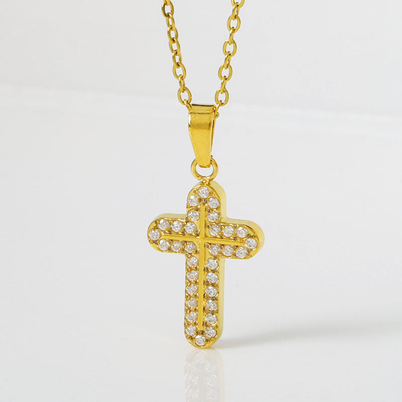 Collar de acero de titanio con cruz de circón y cadena de clavícula de acero inoxidable