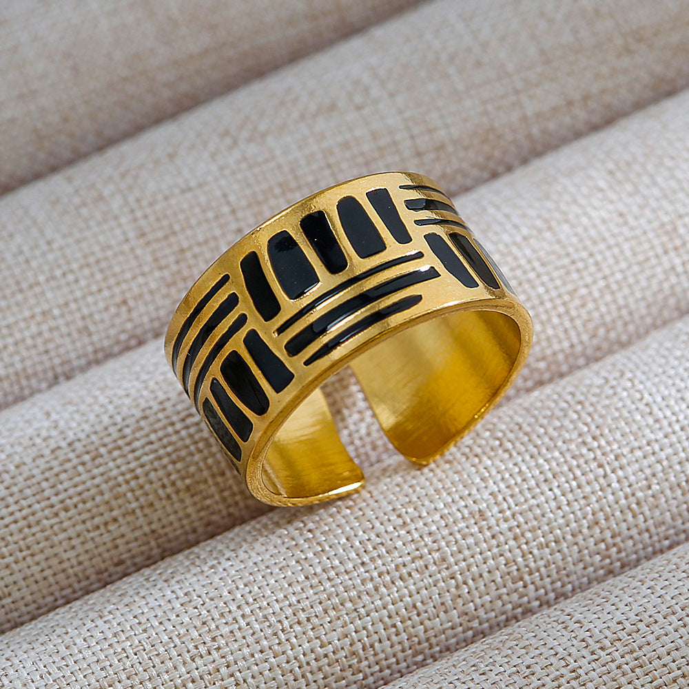 Anillo abierto de acero inoxidable 304 con letras geométricas, estilo hip hop, punk y streetwear. 