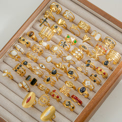 Wholesale Jewelry Geometric 304 Stainless Steel Natural Stone Open Ring (Minimum purchase 10 pcs)