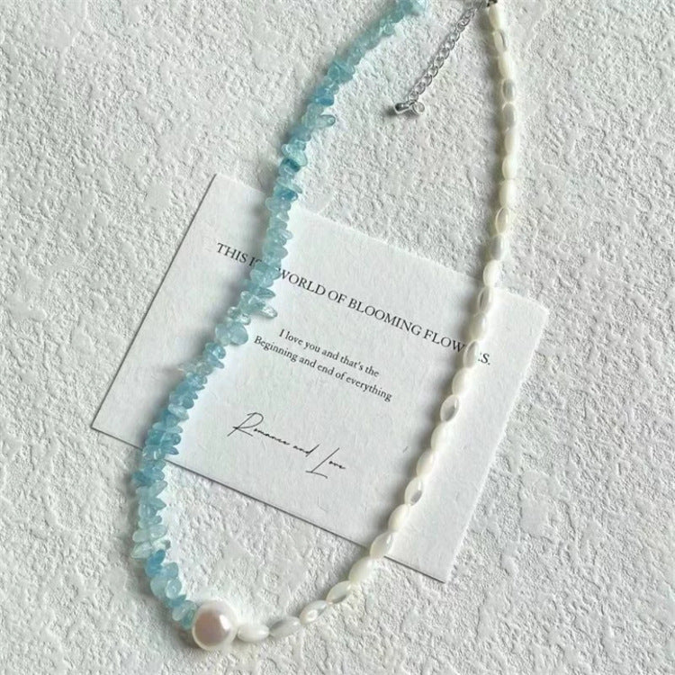 Collar de perlas de piedra natural azul para mujer con cadena de clavícula con cuentas 