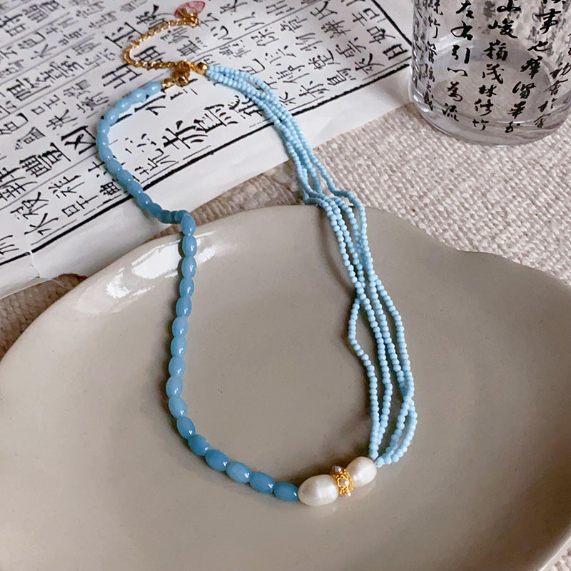 Collar de perlas de agua dulce de piedra natural con cadena de clavícula para mujer 