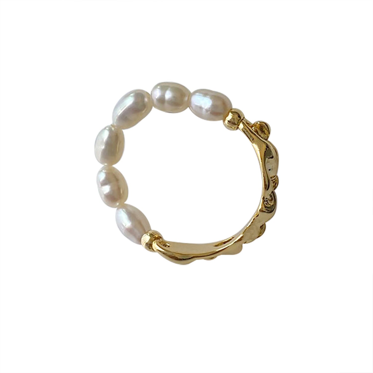 Anillo de perla con cuerda elástica de tamaño ajustable 