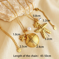 Colgante de cadena de clavícula de acero inoxidable con concha de estrella de mar chapado en oro, joyería de perlas