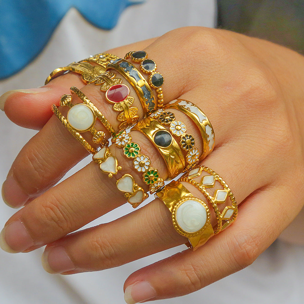 Anillo abierto de acero inoxidable 304 con letras geométricas, estilo hip hop, punk y streetwear. 