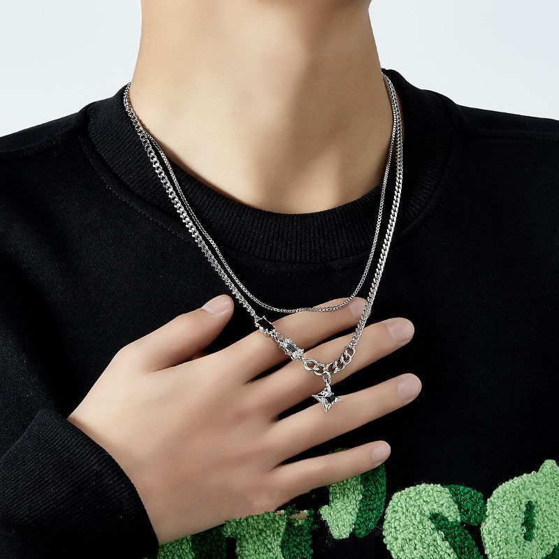 Collar doble para hombre, cadena de suéter para pareja, niño y mujer. 