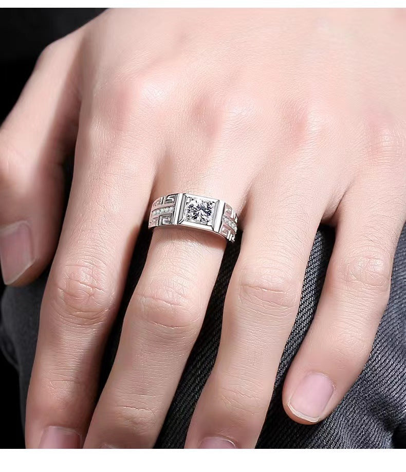 Anillo de plata 925 para hombre con apertura ajustable y diamantes simulados