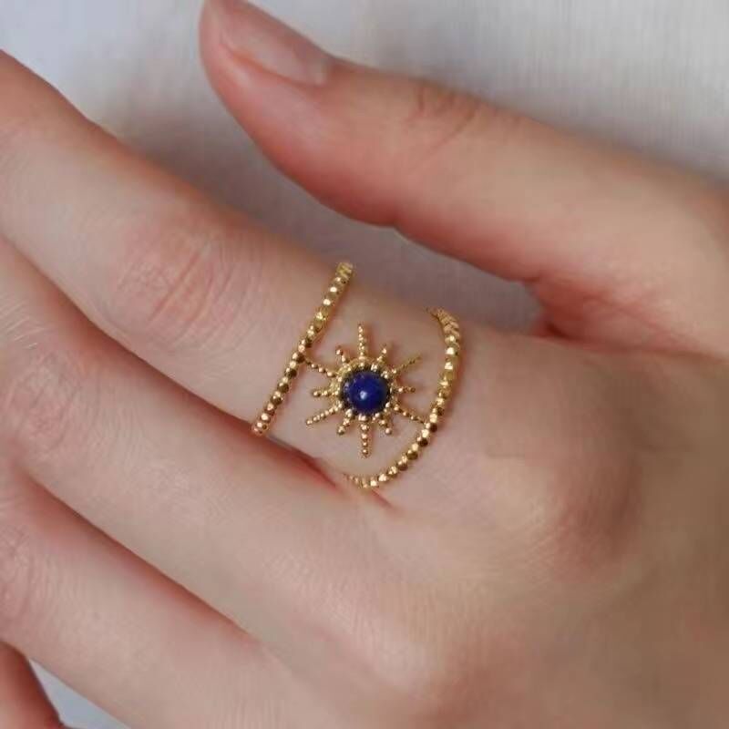 Anillo egipcio multicapa, versión ancha y hueca, anillo abierto con octagrama. 