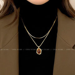 Collar de suéter dorado apilado con ámbar, cadena de suéter para niñas 