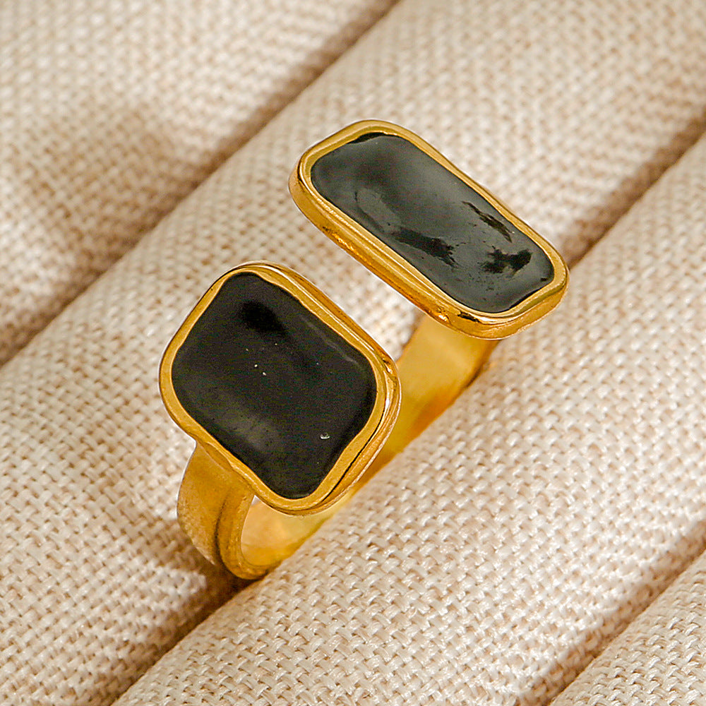 Wholesale Jewelry Geometric 304 Stainless Steel Natural Stone Open Ring (Minimum purchase 10 pcs)