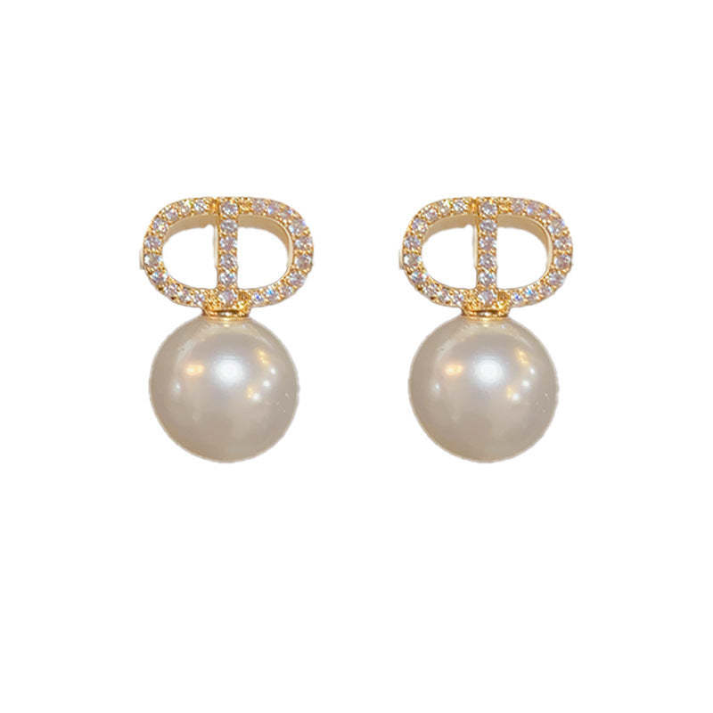 1 Pair Sweet IG Style Geometric Heart Shape Butterfly Inlay Alloy Rhinestones Pearl Drop Earrings Ear Studs