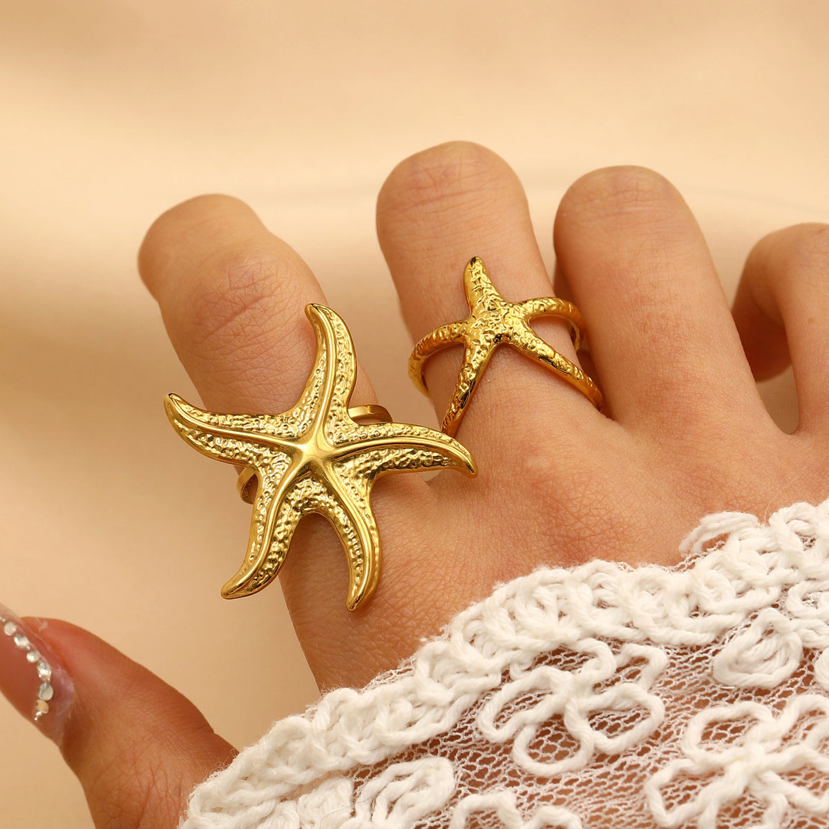Wholesale Jewelry Modern Style Classic Style Leaf Starfish Shell 304 Stainless Steel Plating Open Rings