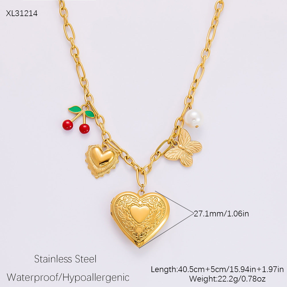 Collar con colgante de acero de titanio chapado en forma de corazón con lazo y ojo de diablo de estilo clásico, joyería al por mayor 
